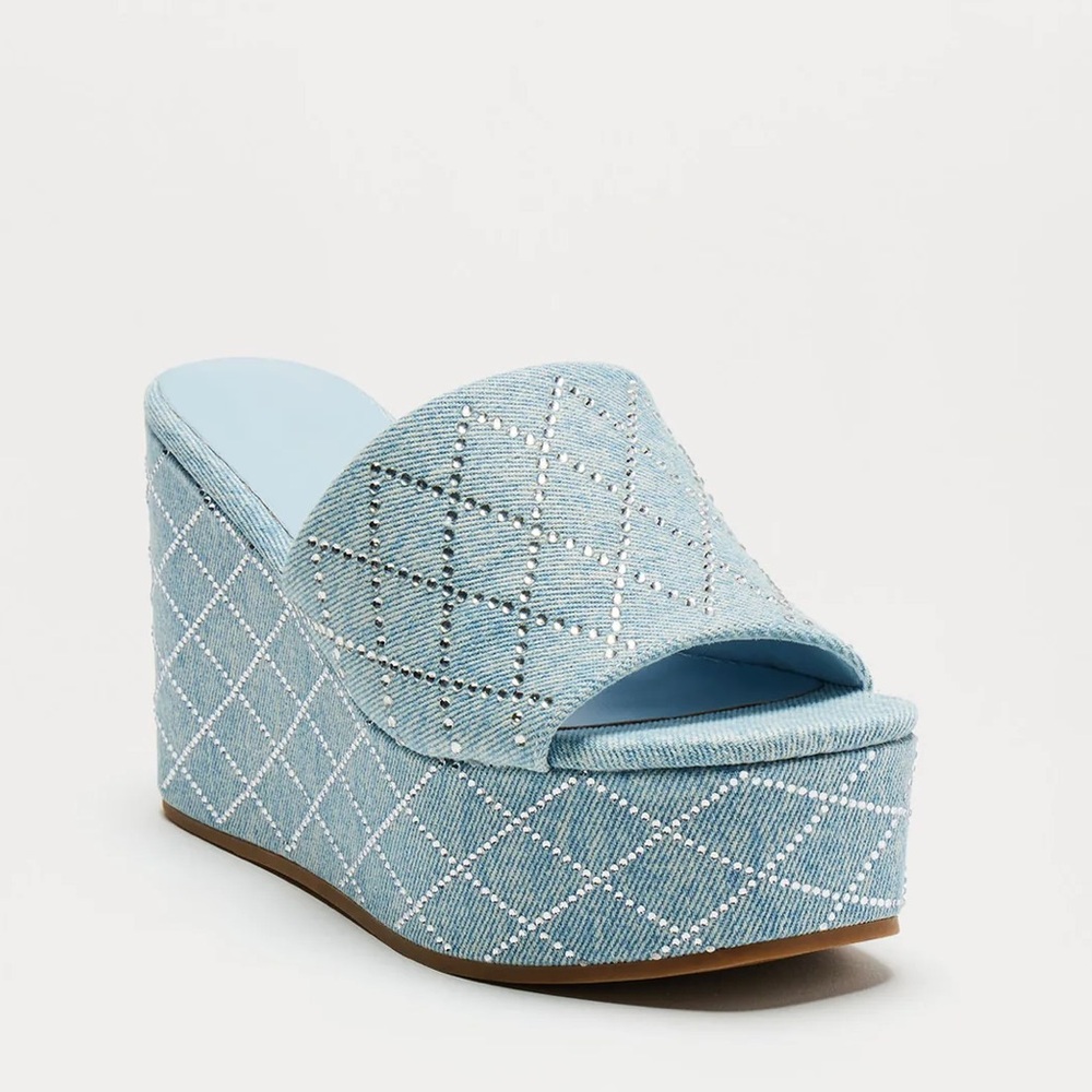 Blue Quilted Wedge Sandals